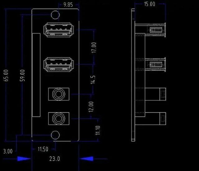 Alt view image 2 of 3 - AJMRTC 50cm 2-Port USB 2.0 9Pin + 3.5mm HD Audio Standing Socket, Motherboard Front Panel Extension Cable, Chassis Interface Adapter 65x23mm for PC Case Front Panel Replacement