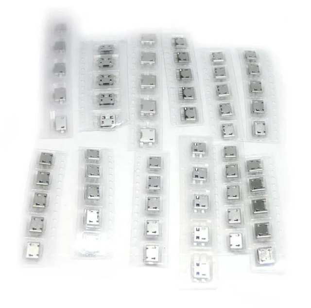 Alt view image 2 of 2 - AJMRTC 60Pcs/Lot Micro USB Type B Female Socket Connector, 5 Pin SMT SMD DIP Placement Jack, 12 Models Assorted Micro USB Receptacle for Phone Charging Port Repair Electronic DIY