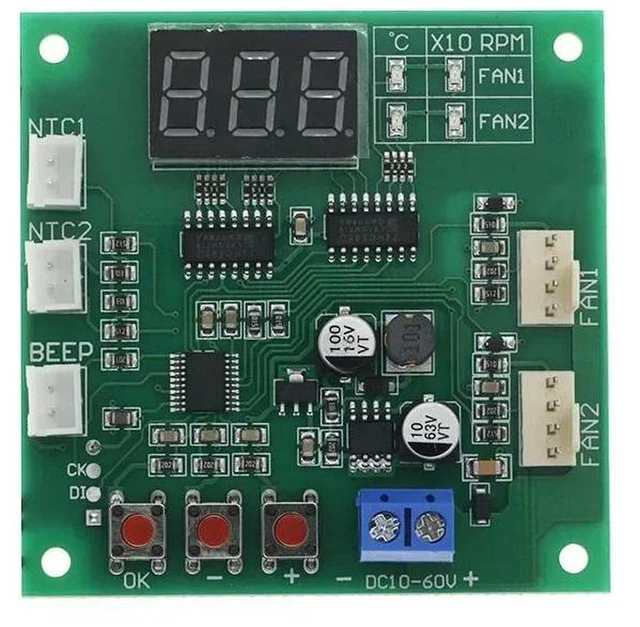 Alt view image 2 of 3 - AJMRTC 12V 24V 48V PWM 4-Wire Fan Temperature Controller Board, Bidirectional Heat Dissipation Temp Speed Display with Stop Alarm, Automatic Fan Speed Regulation for Chassis Cabinet Cooling