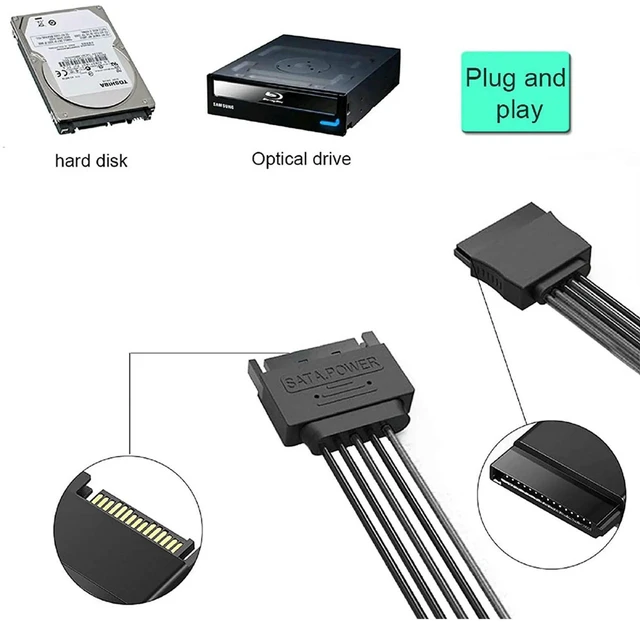 Alt view image 3 of 3 - AJMRTC 2Pcs SATA Power Extension Cable, 15 Pin SATA Male to Female Power Extender Adapter 30CM, SATA Power Cord for HDD SSD Hard Drive, Desktop PC Internal Storage Chassis Wiring