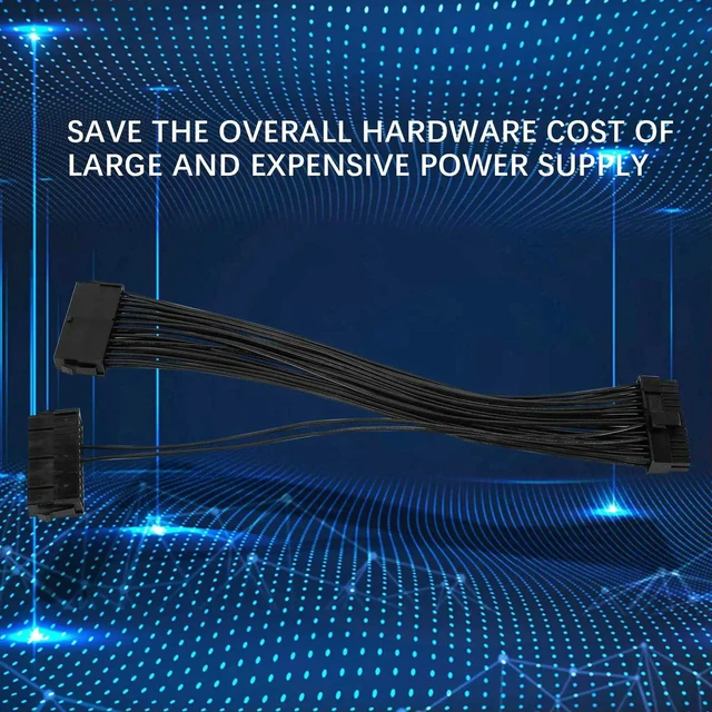 Alt view image 2 of 3 - AJMRTC Dual PSU Power Supply Splitter Cable, 24 Pin 20+4 Pin ATX Motherboard Adapter Extension Cord, Dual 24-Pin Synchronous Startup Mining Adapter for Multi-GPU Mining Rig, Extra Power Supply Connect