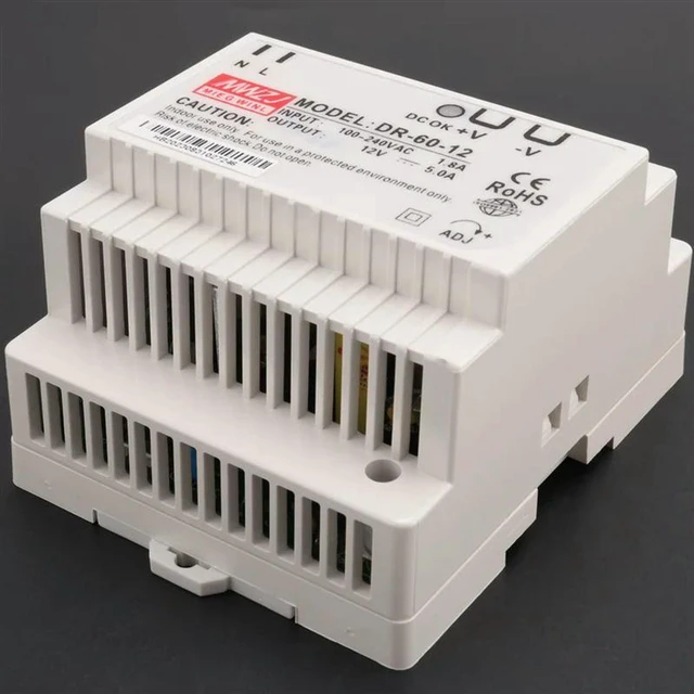 Alt view image 3 of 3 - AJMRTC DR-60-12 DIN Rail Power Supply, 220V AC to 12V DC 5A 60W Industrial Transformer, Single Output Switching Power Converter for Industrial Control, LED Light, Automation System