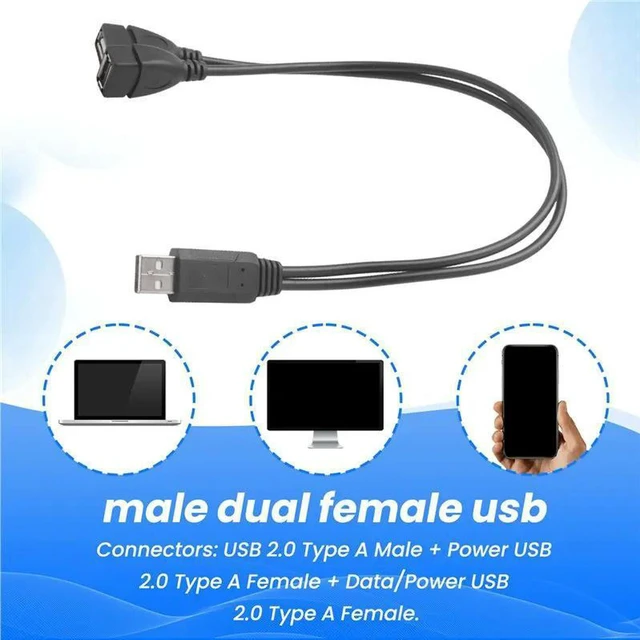 Alt view image 2 of 3 - AJMRTC USB 2.0 Y Splitter Cable, USB A Male to Dual USB A Female Extension Cord, 1 In 2 Out USB Power Splitter Adapter Cable for Charging, USB Fan, LED Light, Low Power USB Devices
