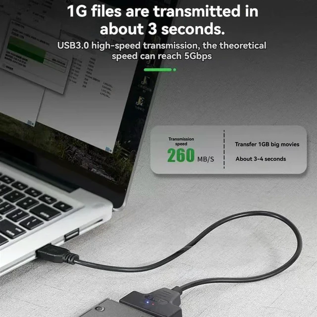 Alt view image 2 of 3 - AJMRTC SATA to USB 3.0 Adapter Cable, 5Gbps High Speed SATA III Hard Drive Converter for 2.5 Inch SATA SSD HDD, USB3.0 to SATA Connector for Laptop Desktop External Hard Disk Data Transfer