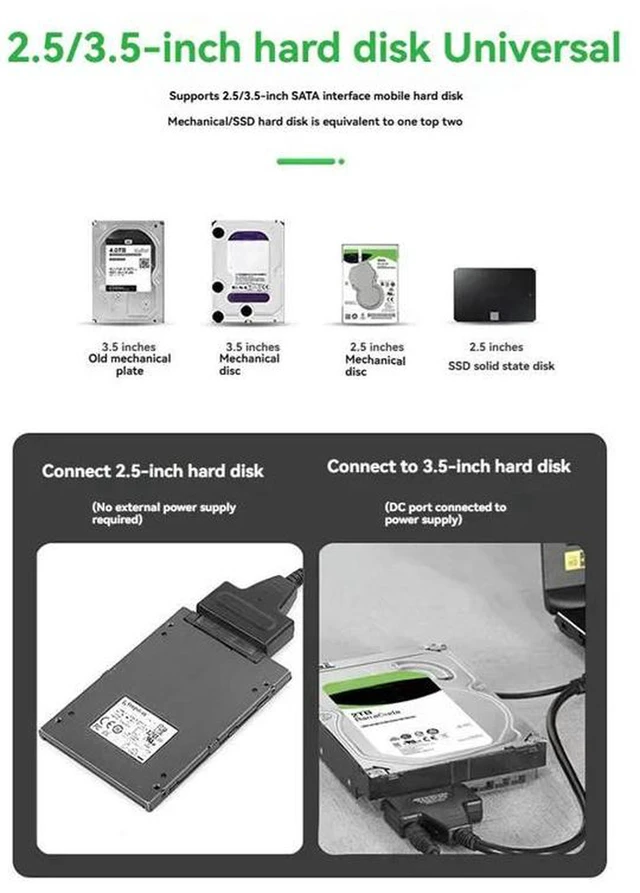 Alt view image 3 of 3 - AJMRTC SATA to USB 3.0 Adapter Cable, 5Gbps High Speed SATA III Hard Drive Converter for 2.5 Inch SATA SSD HDD, USB3.0 to SATA Connector for Laptop Desktop External Hard Disk Data Transfer