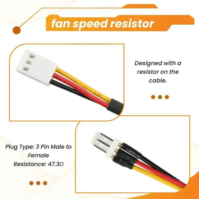 Alt view image 2 of 3 - AJMRTC 10Pcs 3Pin PC Fan Noise Reduction Resistor Extension Cable, 3-Pin Male to Female Connector Wire, Reduce Fan Speed & Noise for Desktop Computer Case Cooling Fans