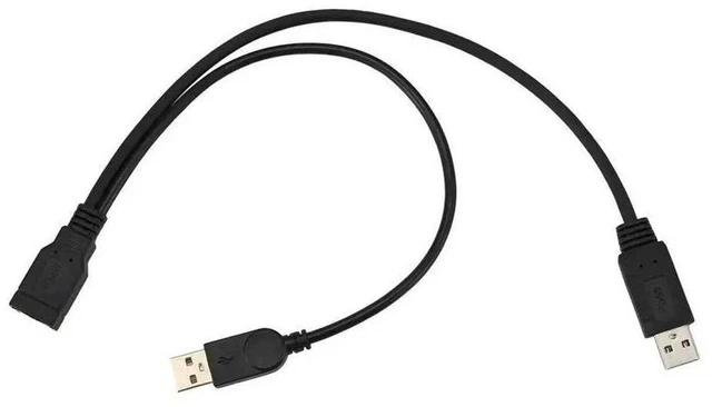 Main image of AJMRTC Black USB 3.0 Female to Dual USB Male Y Extension Cable, Extra Power & Data Y Cord for 2.5 Inch Portable External Mobile Hard Disk Drive
