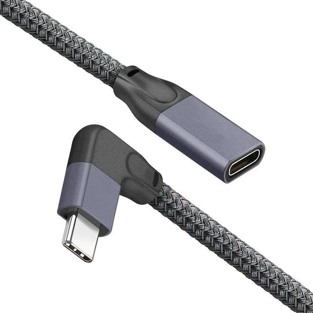 Alt view image 2 of 3 - AJMRTC Short Right Angle USB C Extension Cable, Nylon Braided Aluminum Shell USB-C 3.1 Gen2 Male to Female Extender Cord, 10Gbps High Speed Data Transfer for Laptop, Tablet, USB-C Docking & SSD