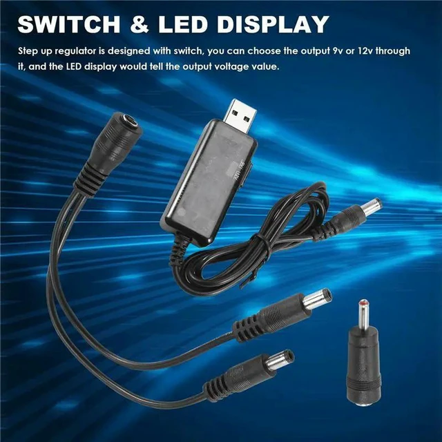Alt view image 2 of 3 - AJMRTC USB Boost Cable, 5V to 9V/12V DC Step Up Voltage Converter Cord, 1A DC Power Regulator Transformer with ON/OFF Switch and LED Voltage Indicator for Portable DC Equipment