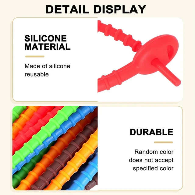 Alt view image 3 of 3 - AJMRTC Reusable Silicone Cable Ties, Durable Flexible Rubber Zip Ties, Multi-purpose Bag Seal Clips, Bread Twist Ties Cable Straps for Home, Office, Kitchen Cord Management & Food Sealing