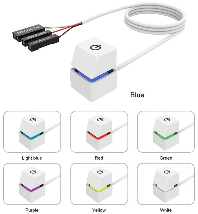 Alt view image 2 of 3 - AJMRTC 2M LED Lights PC External Power Switch, Desktop Computer Start Power On/Off Button with Extension Cable, Remote Chassis Power Reset Button for DIY Desktop Case Modification