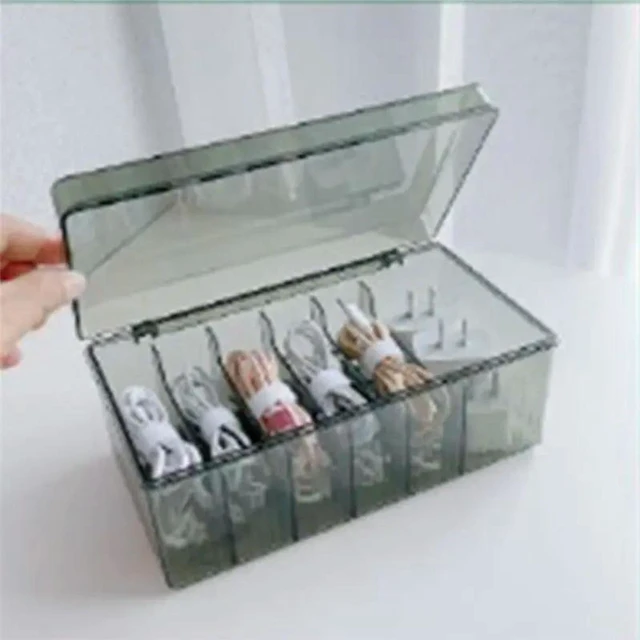 Alt view image 2 of 3 - AJMRTC 1 Pack Clear Cable Organizer Storage Case with Lid, Plastic Desktop Box for Home Office Electronics Accessories, USB Cables, Small Gadget Sorting Container