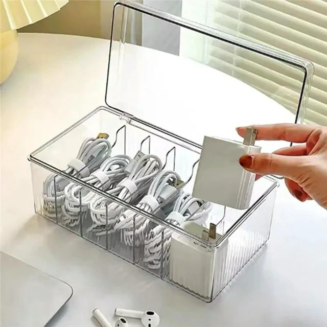 Alt view image 3 of 3 - AJMRTC 1 Pack Clear Cable Organizer Storage Case with Lid, Plastic Desktop Box for Home Office Electronics Accessories, USB Cables, Small Gadget Sorting Container