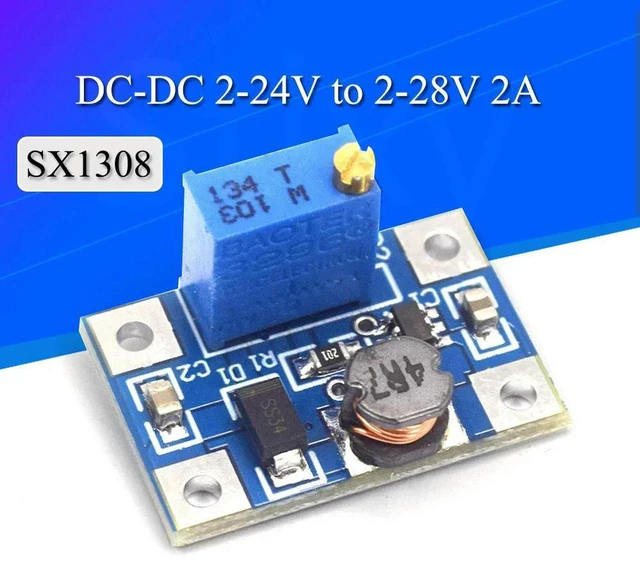 Main image of AJMRTC SX1308 DC-DC Step Up Boost Converter, 2-24V to 2-28V 2A Adjustable Step-Up Power Module, High Efficiency Voltage Regulator Board for Electronic DIY Kit, Battery Power Supply Projects