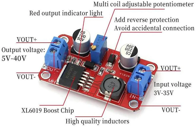 Alt view image 3 of 3 - AJMRTC 5A DC-DC Step Up Power Module XL6019 Boost Voltage Converter, 3.3V-35V Input to Adjustable Output 5V 6V 9V 12V 24V, High Current Boost Regulator for Electronic DIY Circuit Projects
