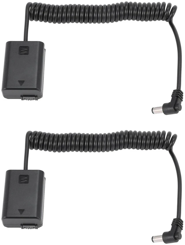 Main image of AJMRTC 2 Pack NP-FW50 Dummy Battery Pack Coupler Adapter with DC Male Coiled Power Cable, NP-FW50 DC Coupler for Sony A7 Mark II A6300 A6000 Camera Continuous Power Supply
