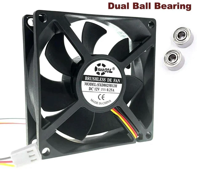 Main image of AJMRTC 8025 80mm Cooling Fan, 80x80x25mm DC12V 0.27A 4000RPM Dual Ball Bearing 3-Wire 3Pin High Speed Brushless Fan, Replacement Cooler for PC Case, CPU, Industrial Power Supply & Network Devices