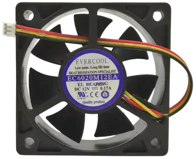 Alt view image 3 of 3 - AJMRTC EC6020M12EA 6020 Cooling Fan, 60mm 60x60x20mm DC12V Ultra Quiet 3-Pin Hydraulic Bearing Brushless Axial Fan, Low Noise Replacement Cooler for PC Case, CPU, PCB Board & Industrial Electronic