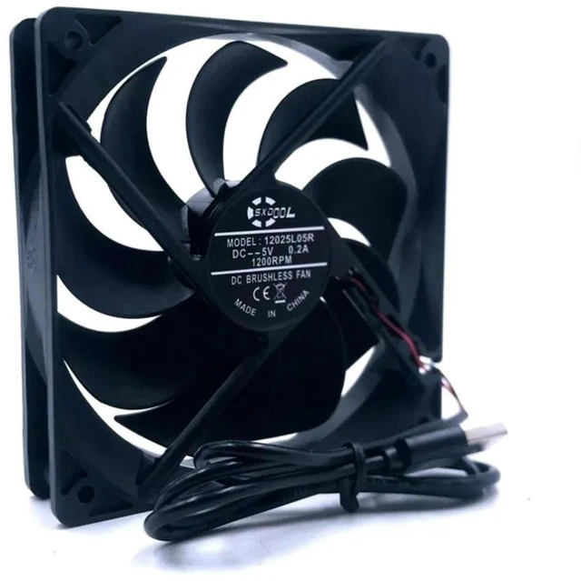 Main image of AJMRTC 1pcs DC 5V USB Cooling Fan 120mm 120x120x25mm 12025S Brushless Cooler Fan, 1200RPM 12CM USB Powered Fan for PC Case, Router, Cabinet, DIY Electronic Cooling Projects