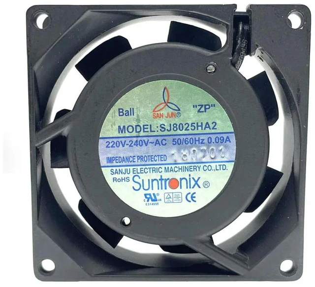 Alt view image 2 of 3 - AJMRTC SJ8025HA2 AC Cooling Fan, 8025 80x80x25mm 80mm AC 220V 240V High Speed Dual Ball Bearing Axial Fan, Industrial Ventilation Fan Replacement for Server, Electrical Cabinet and Industrial Equipmen