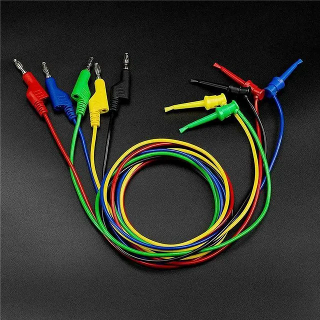 Alt view image 2 of 3 - AJMRTC 10PCS Stackable Banana Plug to Mini Grabber Test Hook Wire, Multimeter Test Lead Set, Flexible 39 Inch Wire Leads, 500V/5V for Electrical Testing and Measurement