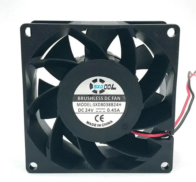 Alt view image 2 of 3 - AJMRTC 8038 DC 24V Cooling Fan, 80x80x38mm 80mm Dual Ball Bearing High Airflow High Speed Fan, 0.45A Industrial Case Cooler Fan for Server Inverter Heat Dissipation