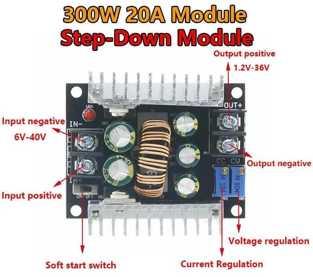 Alt view image 2 of 3 - AJMRTC 300W 20A DC-DC Buck Converter Step Down Module, Constant Current LED Driver, High Power Step-Down Voltage Regulator with Electrolytic Capacitor for Power Supply, LED Lighting