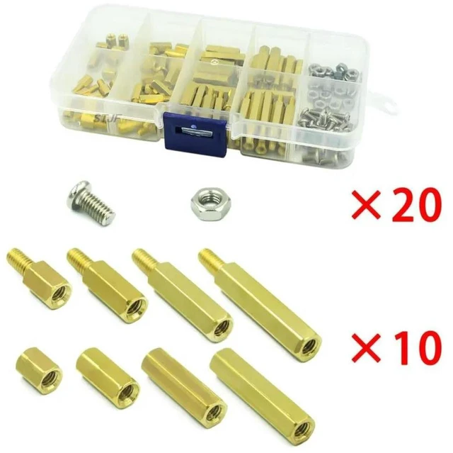 Alt view image 2 of 3 - AJMRTC 120Pcs M3 Brass Standoff Assortment Kit, Female-Female & Male-Female Hex Spacers with Screws and Nuts, PCB Board Hex Standoff Set for Circuit Board Mounting