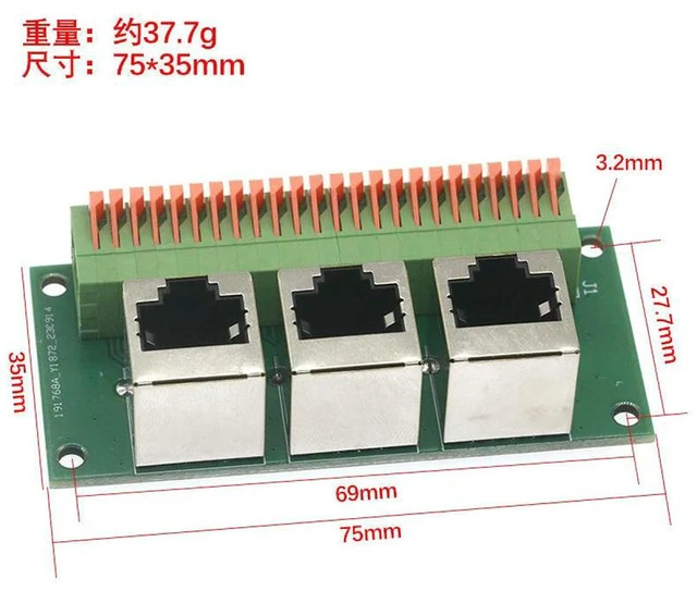 Alt view image 2 of 3 - AJMRTC RJ45 Network Port 3 Base Adapter Board, RJ45 Socket to 2.54mm Screw-Free Terminal Block, Crystal Head Network Jack Breakout Test Board for Ethernet Signal Conversion, Circuit Debugging and Wiri