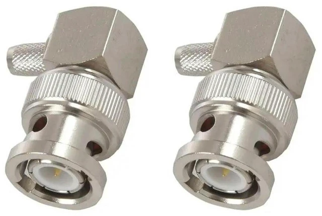 Main image of AJMRTC 2 Pack BNC Male Right Angle Crimp Connector, Silver RF Coax Plug Adapter for RG58 RG400 RFC195 Coaxial Cable, 90 Degree BNC Crimp Connector for Radio, Antenna, RF Test Equipment