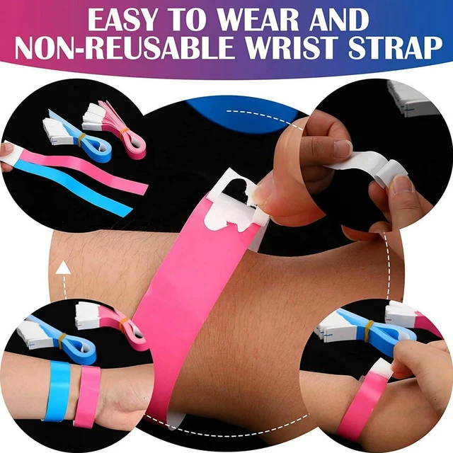 Alt view image 2 of 3 - AJMRTC 600Pcs Waterproof Neon Adhesive Wristbands, Disposable Paper Wrist Bands for Events, Concerts, Parties, Festivals, Identification Bracelets, 2 Colors Blue and Pink