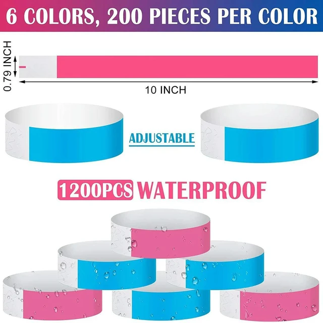 Alt view image 3 of 3 - AJMRTC 600Pcs Waterproof Neon Adhesive Wristbands, Disposable Paper Wrist Bands for Events, Concerts, Parties, Festivals, Identification Bracelets, 2 Colors Blue and Pink
