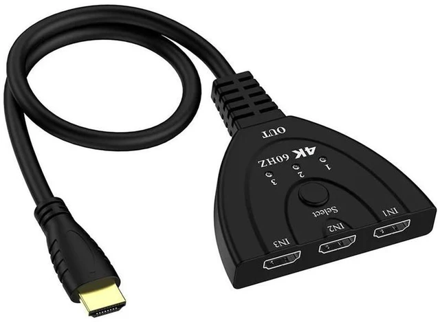 Alt view image 2 of 3 - AJMRTC 4K Compatible 3 In 1 Out Switch, 3-Port HD Switcher Splitter Hub, HD Video Switch Box for HDTV, Monitor, Projector, Media Player, Home Theater Display Accessories