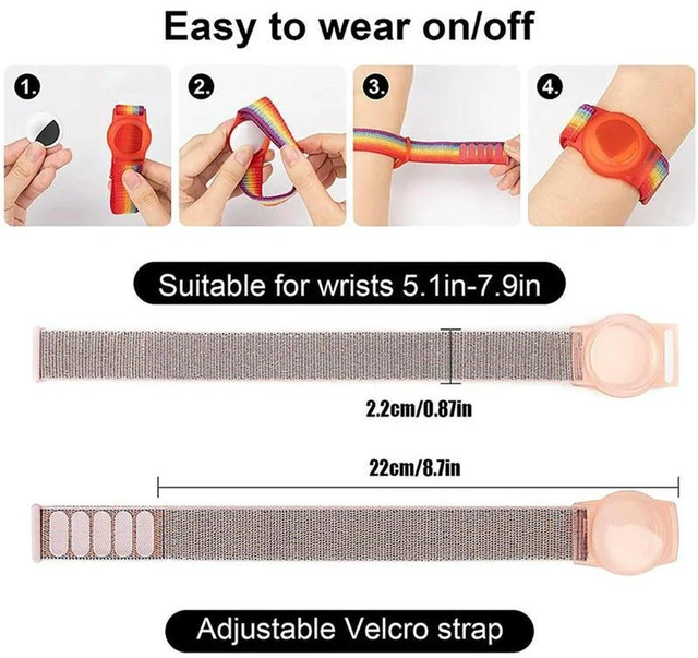 Alt view image 3 of 3 - AJMRTC 2 Pack Kids Wristband Compatible with Airtag, Protective Case Holder for Apple Air Tag GPS Tracker, Adjustable Nylon Bracelet, Anti-Lost AirTag Cover for Toddler Children
