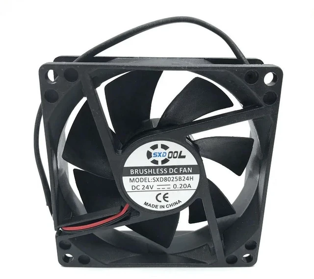 Alt view image 2 of 3 - AJMRTC SXD8025B24H Axial Cooling Fan, 80x80x25mm 8025 DC 24V 0.20A 2-Pin 3800RPM 51CFM Dual Ball Bearing Case Fan, High Airflow Brushless Fan for Industrial Cabinet, Power Supply Heat Dissipation