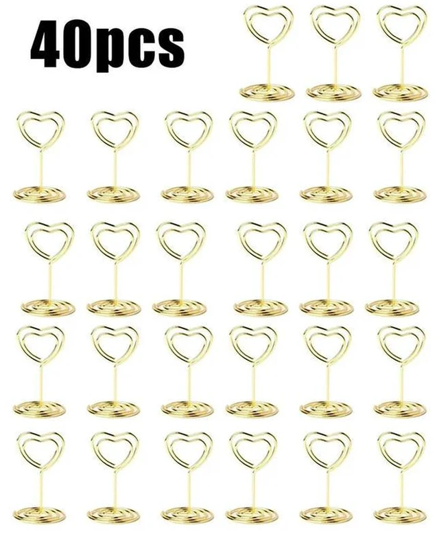 Alt view image 2 of 3 - AJMRTC 40Pcs Gold Table Number Holders, Metal Place Card Stands, Table Sign Name Menu Clips, Mini Tabletop Card Holder for Wedding, Banquet, Birthday Party, Restaurant Table Decor & Table Mark Display