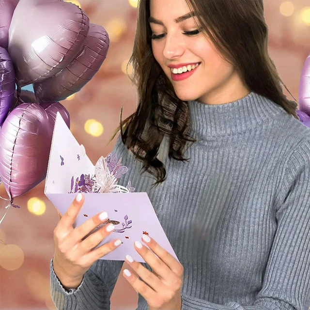 Alt view image 2 of 3 - AJMRTC 2 Pack Purple Butterfly 3D Pop Up Greeting Cards, Butterfly Flower Basket Popup Birthday Cards for Women, Girls, Daughter, Mother's Day and Holiday Wishes