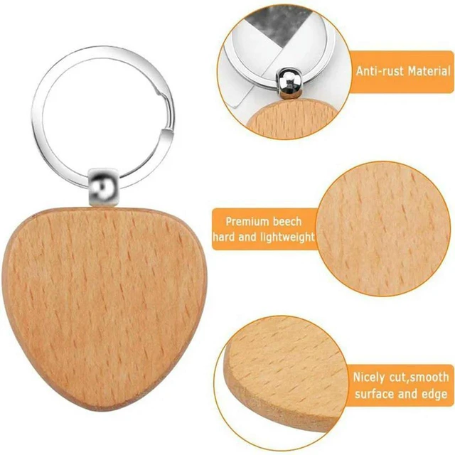 Alt view image 2 of 3 - AJMRTC 24 Pack Unfinished Wooden Key Ring Blanks, Blank Wood Keychains with Metal Key Rings for Laser Engraving, Pyrography, Painting, DIY Crafts, Personalized Key Tags, Custom Gift Making & Art Decor