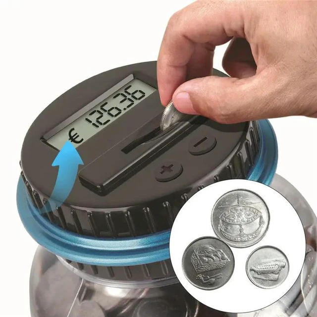 Alt view image 3 of 3 - AJMRTC 1Pcs Electronic Digital LCD Counting Piggy Bank, 1.8L Coin Money Storage Jar, Automatic Coin Counting Box, Desktop Coin Savings Container for Kids Adults, Home Coin Bank Gift