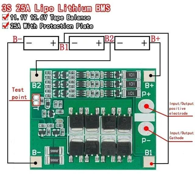 Alt view image 3 of 3 - AJMRTC 3S 25A Li-ion BMS PCM Protection Board with Balance Function, Lithium Battery Management Module for 3S Li-ion & Lipo Cell Pack, Overcharge Over Discharge Short Circuit Protection