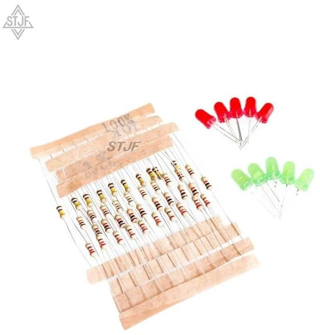 Alt view image 2 of 2 - AJMRTC 50Pcs 1K 10K 100K 220 Ohm 1/4W Carbon Film Resistor & LED Assortment Kit, Electronic Components Starter Pack for Raspberry Pi, Arduino, DIY Circuit Project, Breadboard Experiment