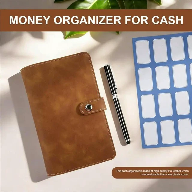 Alt view image 3 of 3 - AJMRTC Brown Budget Binder, PU Leather Cash Envelope Wallet Planner Notebook Cover with 12pcs Zip Pockets, Money Saving Organizer for Cash Vouchers, Budgeting, Financial Planning System