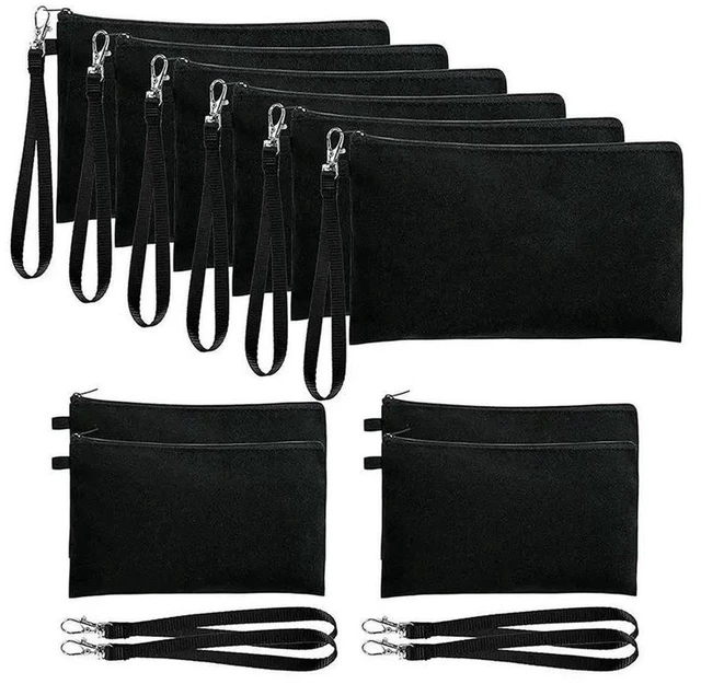 Main image of AJMRTC 10Pack Sublimation Blank Cosmetic Bags with Wristband, Black Zipper Pencil Pouches 8.3 x 5.1 Inch, Blank Heat Transfer DIY Craft Storage Bags for Makeup, Stationery & Small Item Organizer