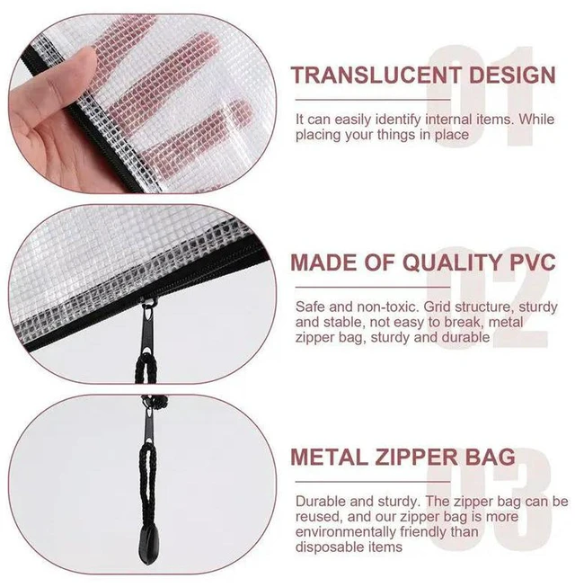 Alt view image 2 of 3 - AJMRTC 18Pcs Mesh Zipper Pouch Document Bags, 8 Assorted Sizes Waterproof Plastic Zip File Folders, Multipurpose Reusable Zipper Storage Pouches for Office, Home, School, Travel Document & Supplies