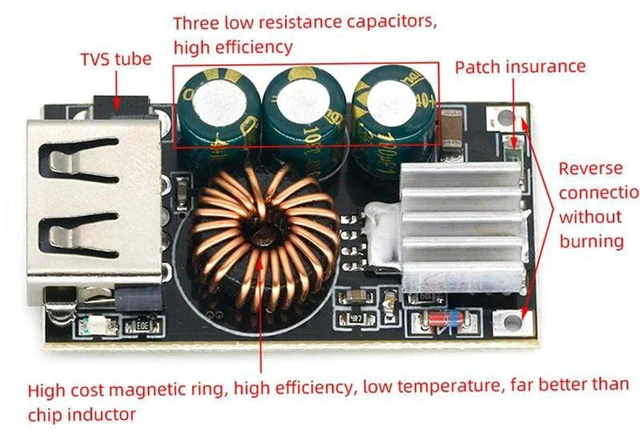 Alt view image 3 of 3 - AJMRTC QC3.0 DIY Fast Charger Step Down Module, DC 5-32V Input 24W Buck Power Converter Board, Quick Charge Module for Mobile Phone Emergency Charging