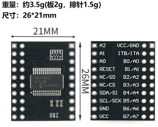 Alt view image 2 of 3 - AJMRTC MCP23017 / MCP23S17 Serial Interface Module, IIC I2C SPI Bidirectional 16-Bit I/O Expander Breakout Board, 10MHz SPI Clock, GPIO Extension Module for Arduino Raspberry Pi ESP32 Electronic DIY