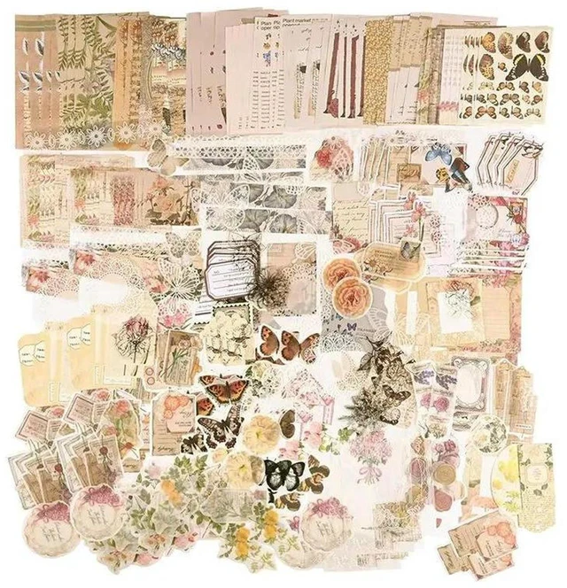 Main image of AJMRTC 260Pcs Vintage Scrapbooking Stickers Pack, Retro DIY Journaling Supplies Kit, Decorative Flower Pattern Paper Stickers for Notebook, Album, Junk Journal, Diary, Planner, Card Making & Craft
