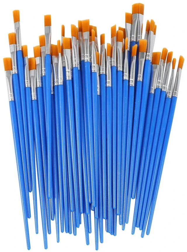 Alt view image 2 of 3 - AJMRTC 50Pcs Kids Paint Brushes Set, Bulk Nylon Bristle Flat Tip Small Painting Brush Kit, Watercolor Oil Acrylic Artist Painting Supplies for Children DIY Crafts Drawing Art Projects