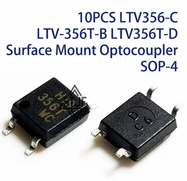 Main image of AJMRTC 10PCS LTV356-C LTV-356T-B LTV356T-D SOP-4 Surface Mount Optocoupler, High Isolation Voltage Opto-isolator, Phototransistor Output Optocoupler Chip for Power Supply, Circuit Isolation