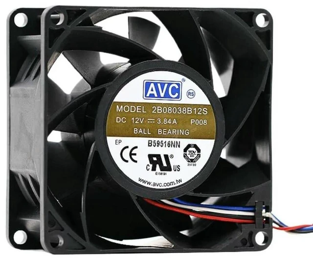 Main image of AJMRTC 80x80x38mm High Speed Cooling Fan Replacement for AVC 2B08038B12S, 12V DC 3.84A 8CM Violent Fan, Dual Ball Bearing, Strong Airflow for Server Chassis Industrial Cabinet Cooling